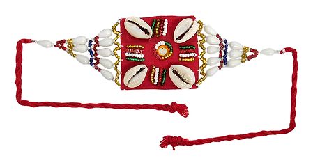 Multicolor Beaded Armlet with Cowrie on Red Cloth