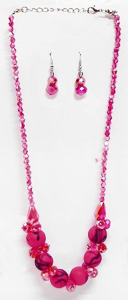 Pink Crystal Bead Necklalace with Earrings