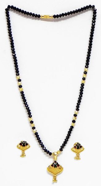 Black Crystal and Gold Plated necklace with Earrings