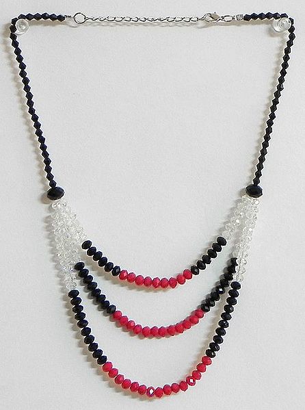 White, Black and Red Crystal Bead Necklace