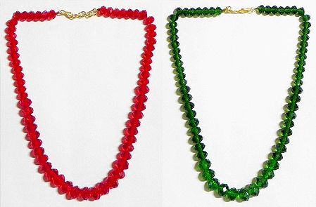 Dark Red and Dark Green Crystal Bead Necklace