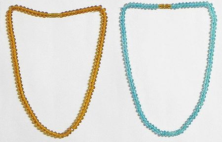Chrome Yellow and Cyan Blue Crystal Bead Necklace