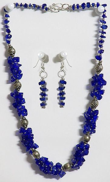Dark Blue Stone Necklace and Earrings