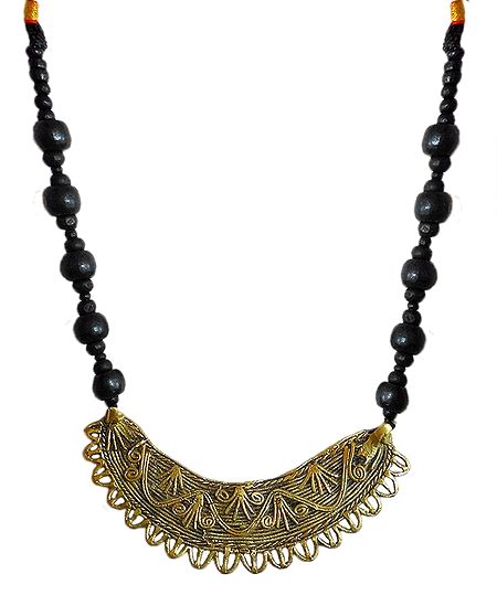 Bead Necklace with Brass Dokra Pendant