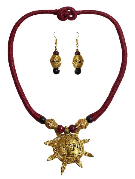 Dokra Necklace with Sun Pendant and Earrings