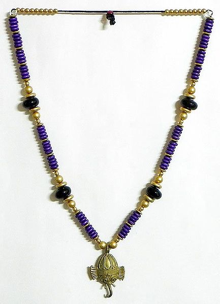 Beaded Tibetan Necklace with Dhokra Ganesha Pendant