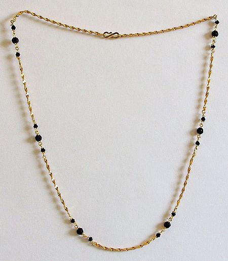Gold Plated Chain with Black Crystal Beads
