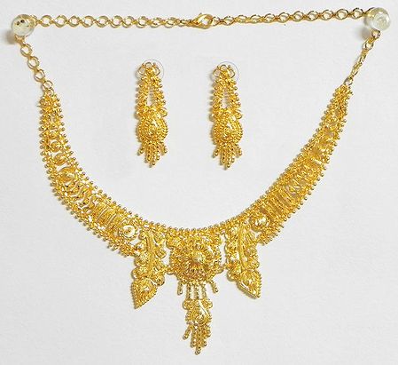 Gold Plated Bridal Necklace with Earrings