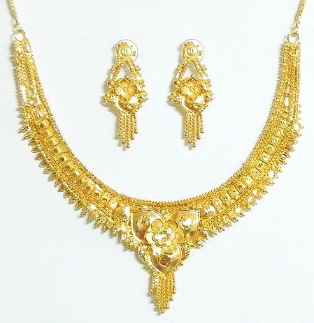 Gold Plated Bridal Necklace Set with Adjustable Chain