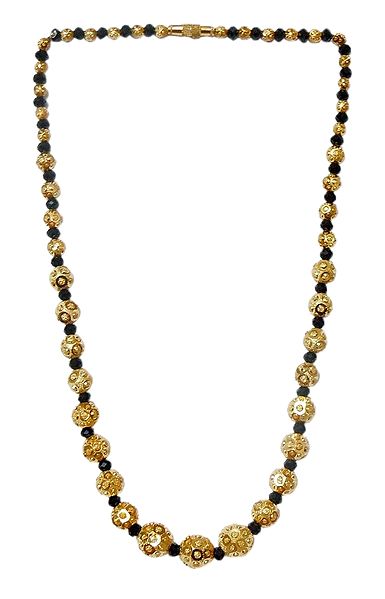 Black Crystal with Gold Plated Bead Necklace
