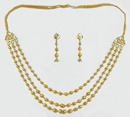 Three Layer Gold Plated Necklace with Earrings