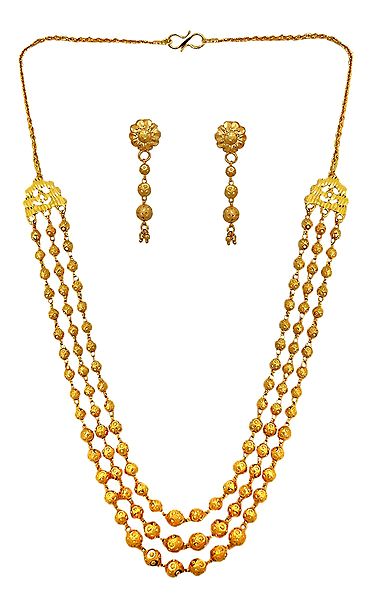 Gold Plated 3 Layer Necklace with Earrings