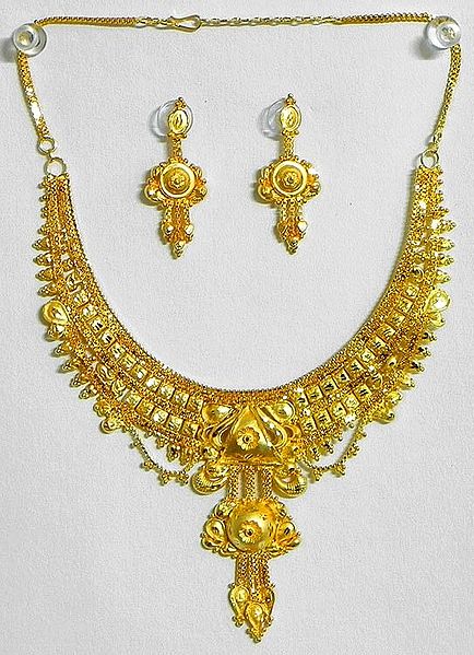 Gold Plated Bridal Necklace with Earrings