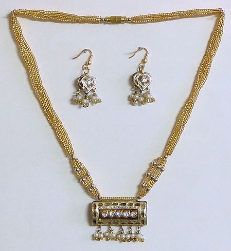 Golden Beaded Meenakari Necklace with Earrings