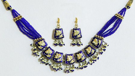 Blue with Golden Meenakari Necklace Set