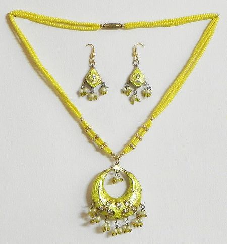 Yellow Beaded Meenakari Necklace Set