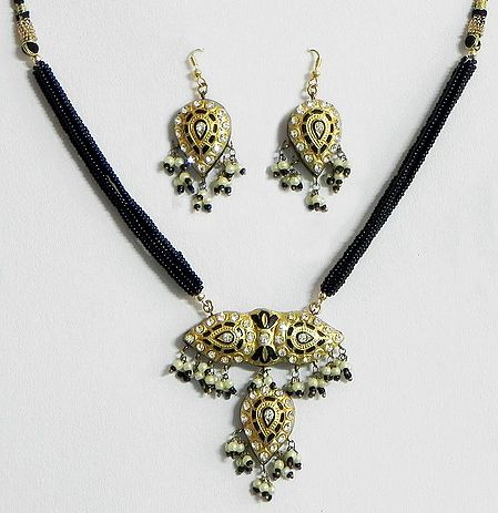 Black Beaded Meenakari Necklace Set