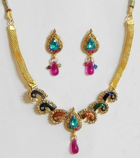 Stone Studded and Multicolor Laquered Necklace Set