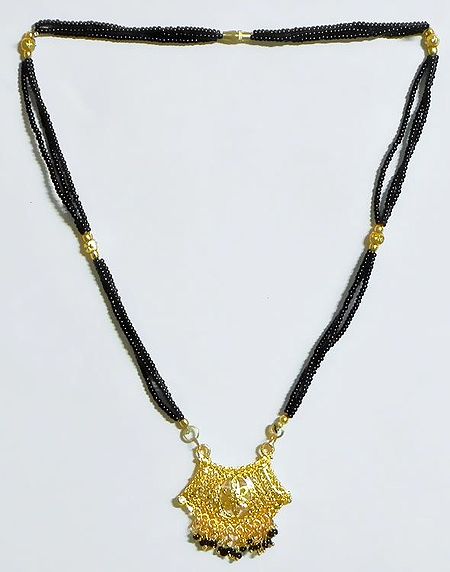 Black Beaded Mangalsutra with Gold Plated Pendant