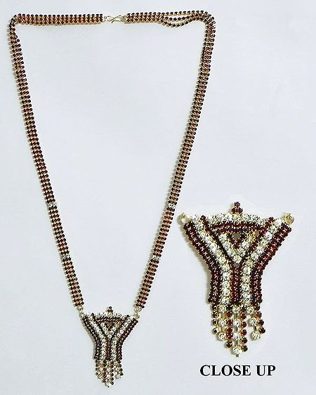 Maroon and White Stone Studded on Gold Plated Mangalsutra