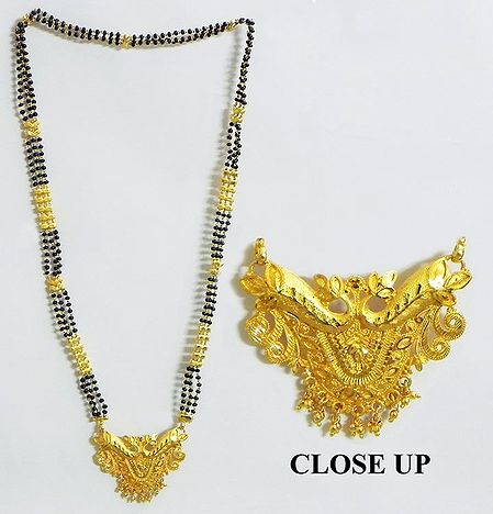 Gold Plated Mangalsutra with Black and Golden Beads