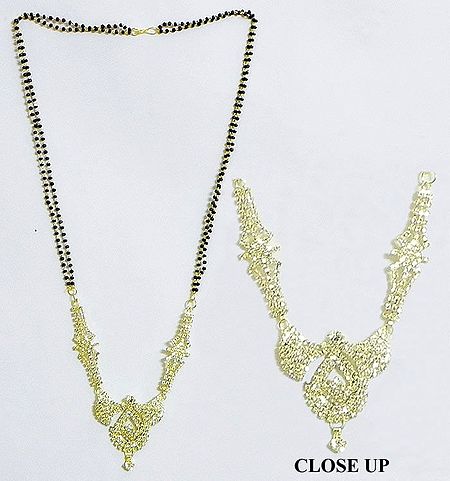 Gold plated Mangalsutra with White Stone Studded Pendant