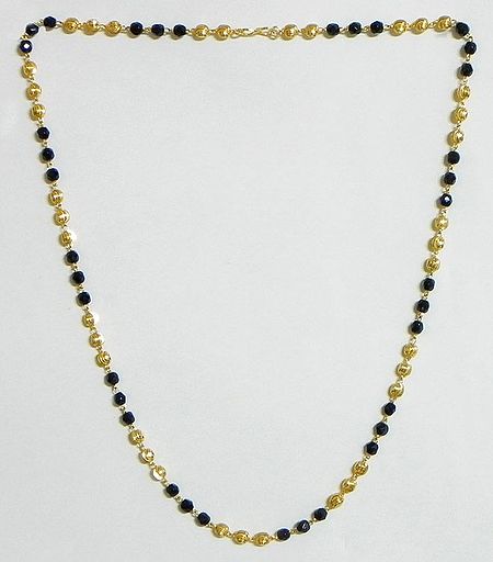 Gold Plated Mangalsutra with Black Crystal and Golden Bead