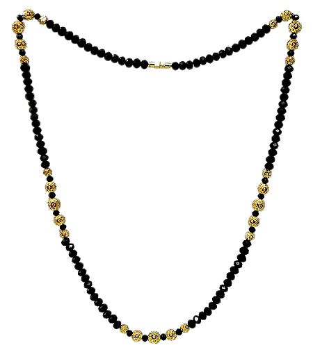 Black Crystal and Carved Golden Bead Gold Plated Mangalsutra