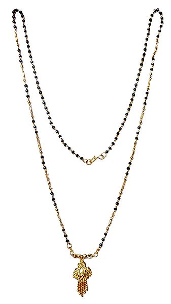 Gold Plated and Black Beaded Mangalsutra with Pendant