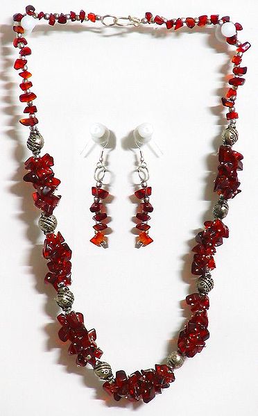 Maroon Stone Necklace and Earrings