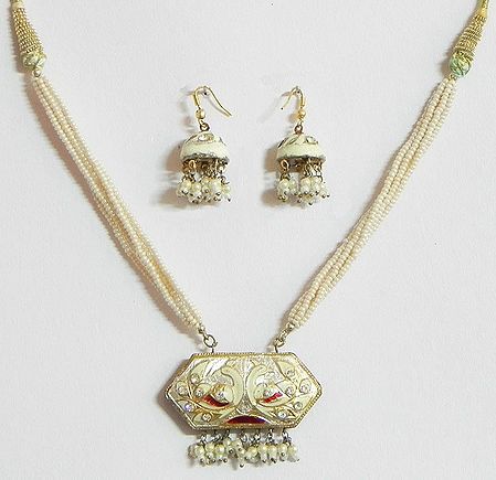 Off-White Beaded Meenakari Necklace Set