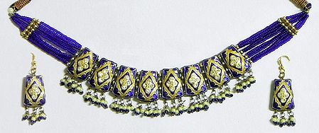 Blue with Golden Meenakari Necklace Set