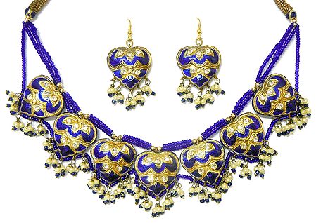 Blue Bead and Lac Meenakari Necklace Set