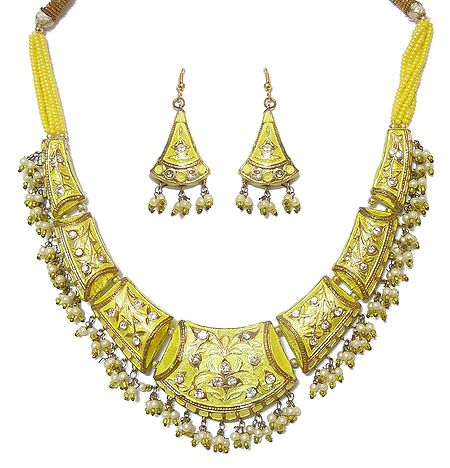 Yellow Bead and Lac Meenakari Necklace Set