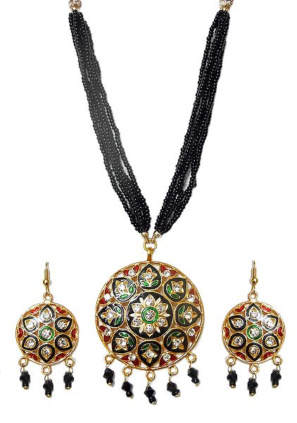 Black Beaded Meenakari Necklace Set