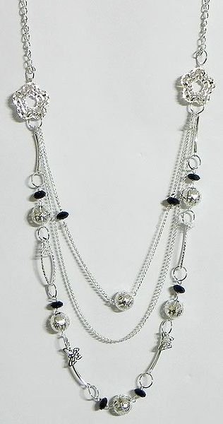 Three Layer Metal Chain with Bead Necklace
