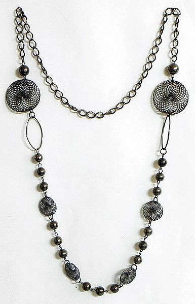 Black Wire and Metal Bead Necklace