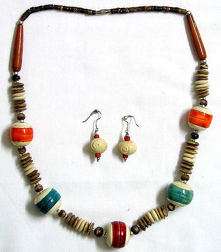 Multicolored Wooden Beads Jewelry Set