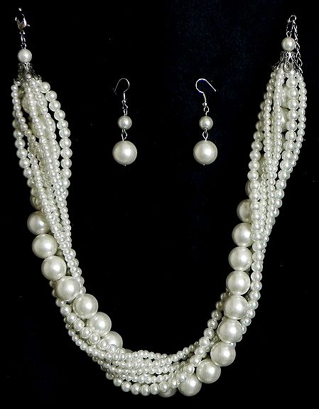 White Pearl Necklace with Earrings