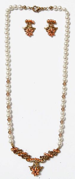 Faux Pearl Necklace with Earrings