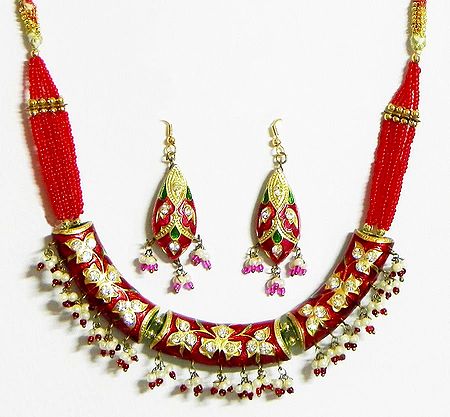Red Meenakari Necklace Set