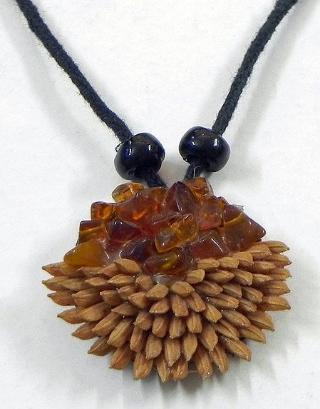 Round Pendant with Rice Grains and Stone Beads