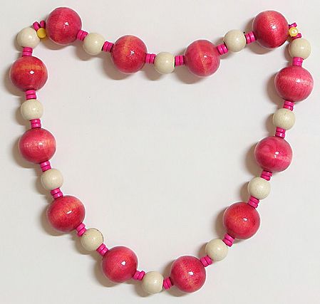 Seductive - Dark Pink and Off White Wooden Bead Necklace