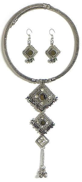 Oxidised Metal Spring Necklace with Earrings