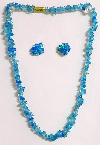 Cyan Stone Bead Necklace and Earrings