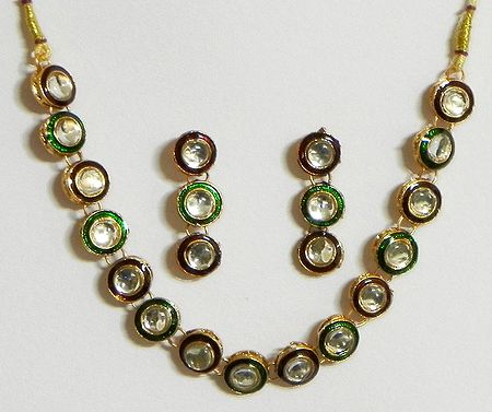 White Stone Studded Minakari Necklace with  Earrings