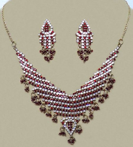 Stone Studded Necklace with Earrings