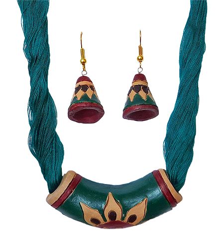 Cyan Blue Terracotta Pendant and Earrings
