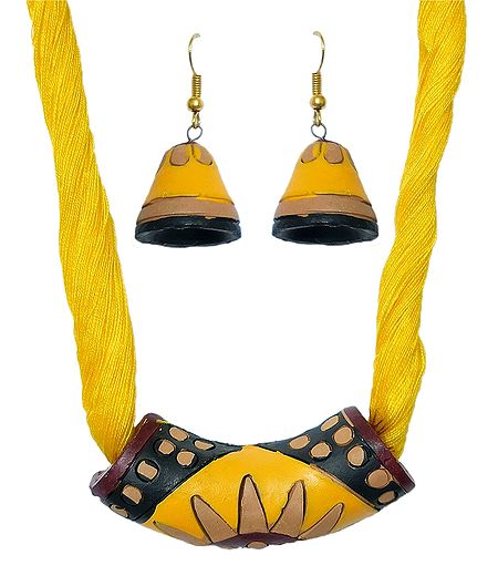 Yellow Terracotta Pendant and Earrings