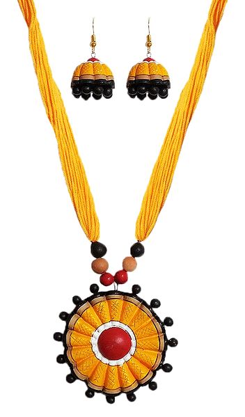 Terracotta Necklace with Round Pendant and Earrings